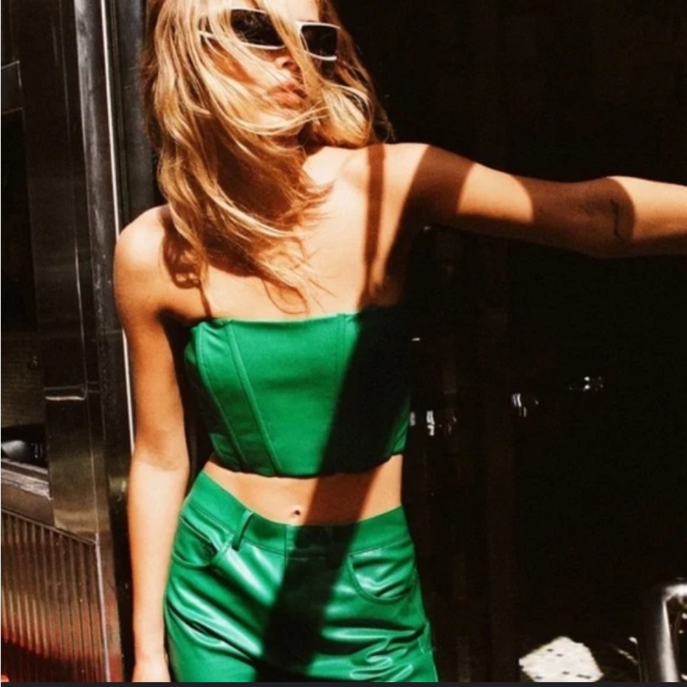 Zara Green Faux Leather Corset Top